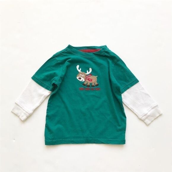 Oshkosh green reindeer long sleeve top VGUC 3T - Picture 1 of 2